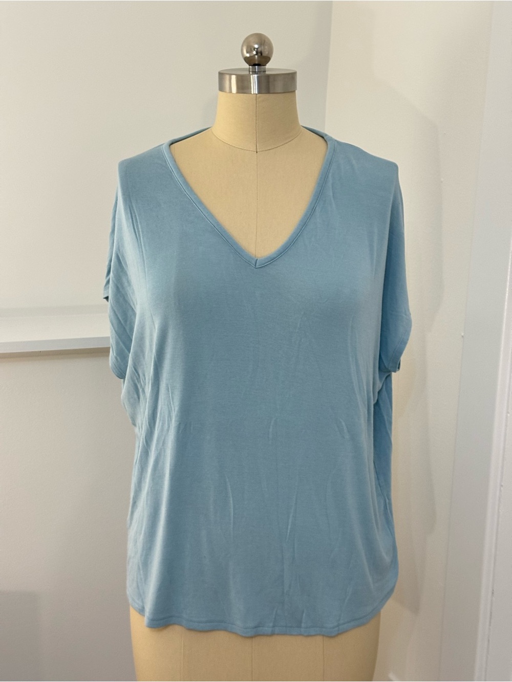 Vince Modal Blue V-Neck Short Sleeve Top